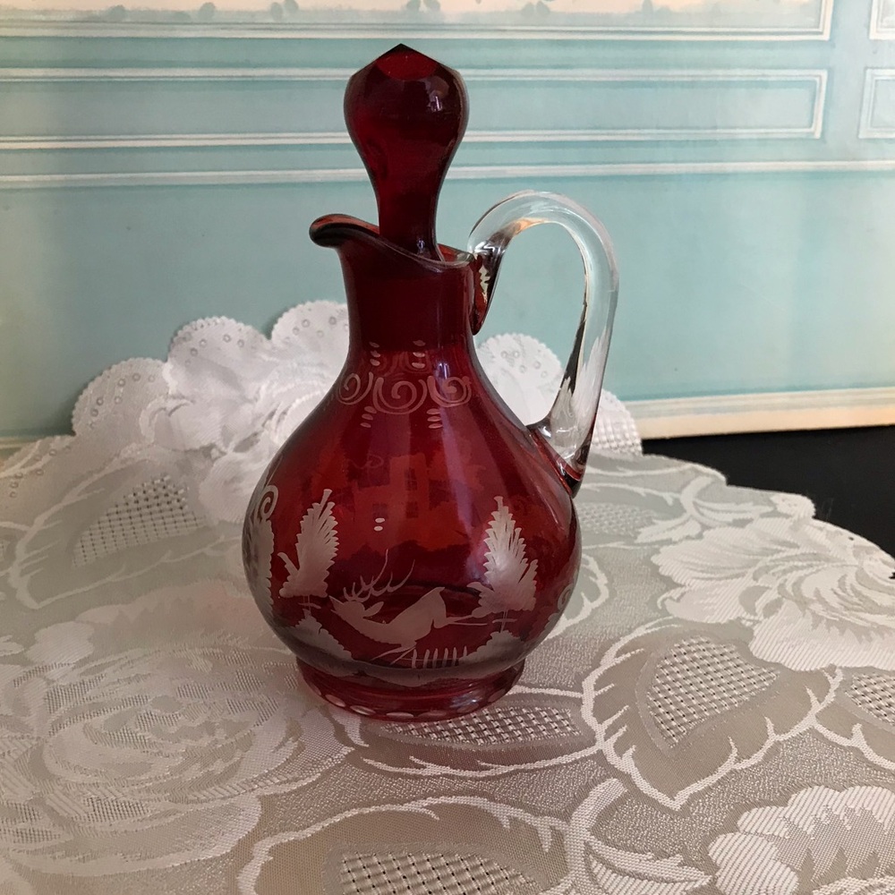 Vintage Bohemian Glass Cruet with Stopper